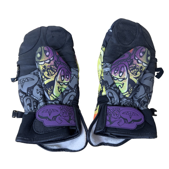 Celtek Bitten By Mitten Gloves Mens Small Colorful Graphic Snowboard Ski Leather - Picture 2 of 10